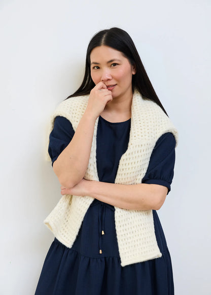 Dreams London AA0547 Slash Neck Holes Pointelle Jumper