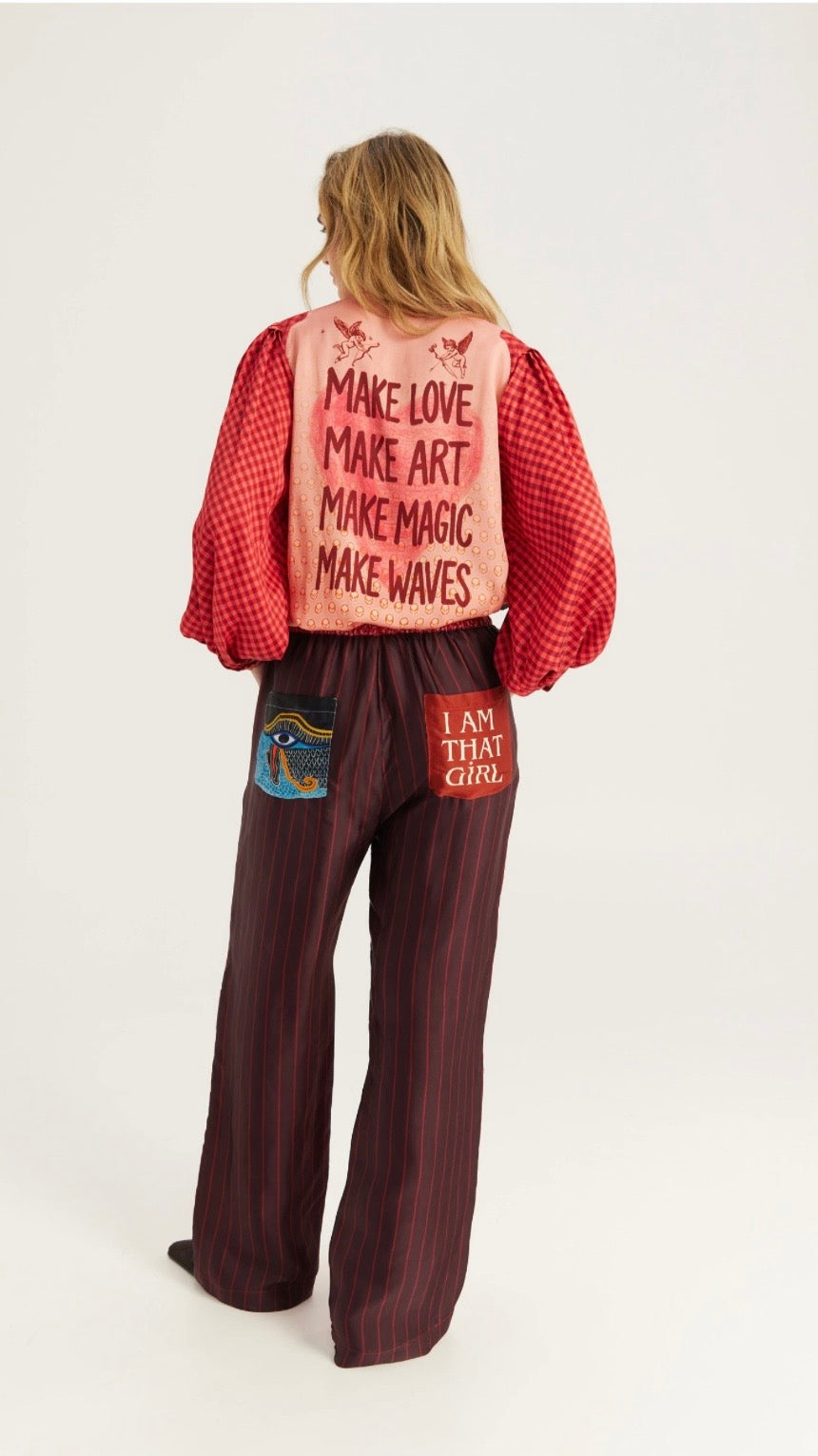 Me369 Nola printed tie shirt. Red aura