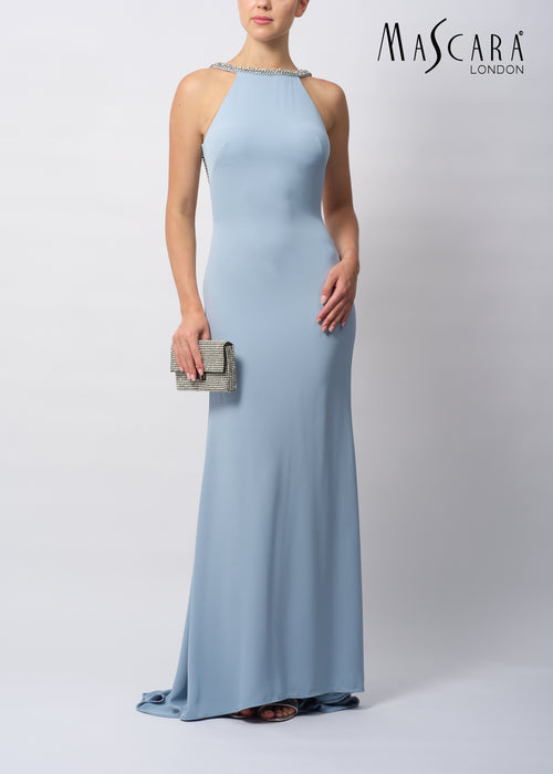 MC123421 LOW BACK JERSEY DRESS PALE BLUE