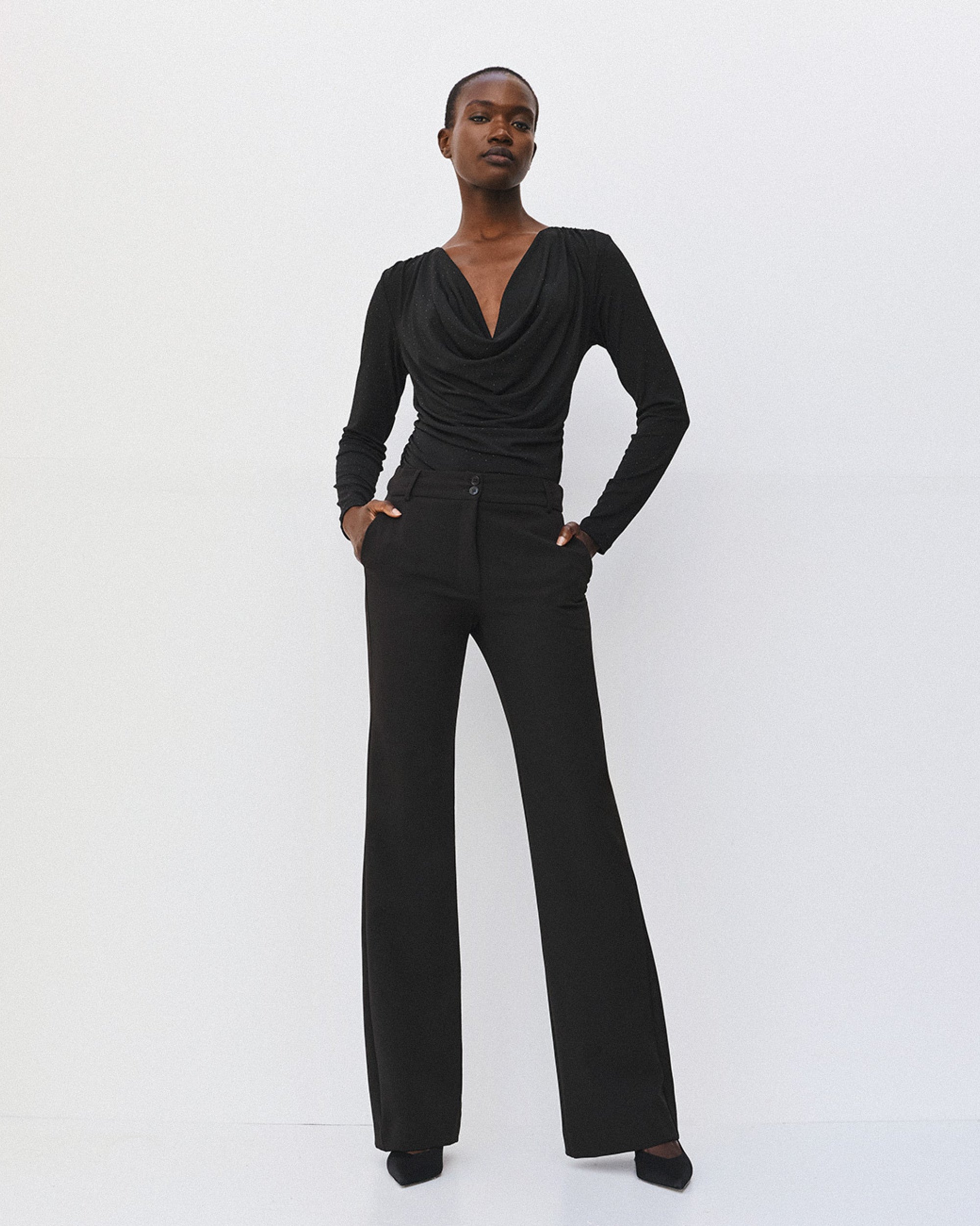 Access Fashion 64-2155-387 Draped blouse with rhinestones