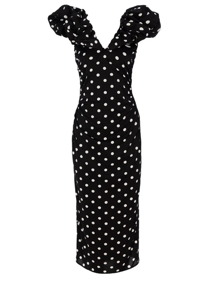 MIOH Bianca Dots.V-neck dress with puff sleeves