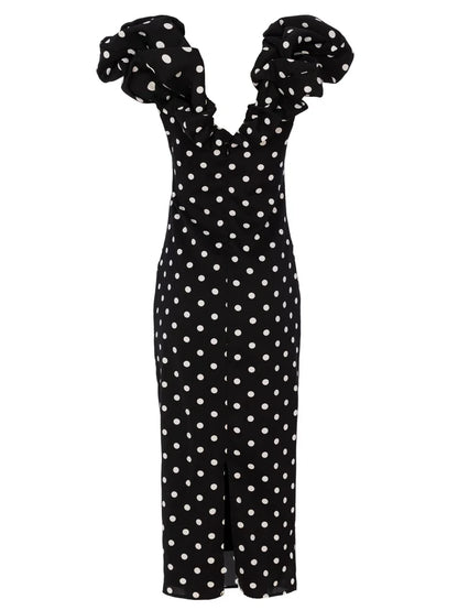 MIOH Bianca Dots.V-neck dress with puff sleeves