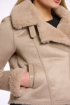 Rino & Pelle  BACIA FAUX FUR BIKER JACKET - Oat