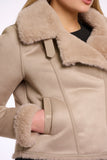 Rino & Pelle  BACIA FAUX FUR BIKER JACKET - Oat