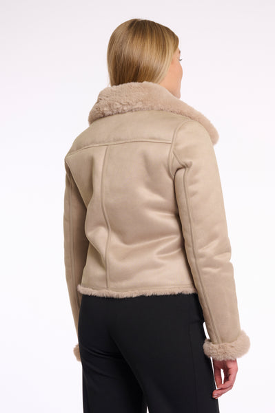 Rino & Pelle  BACIA FAUX FUR BIKER JACKET - Oat