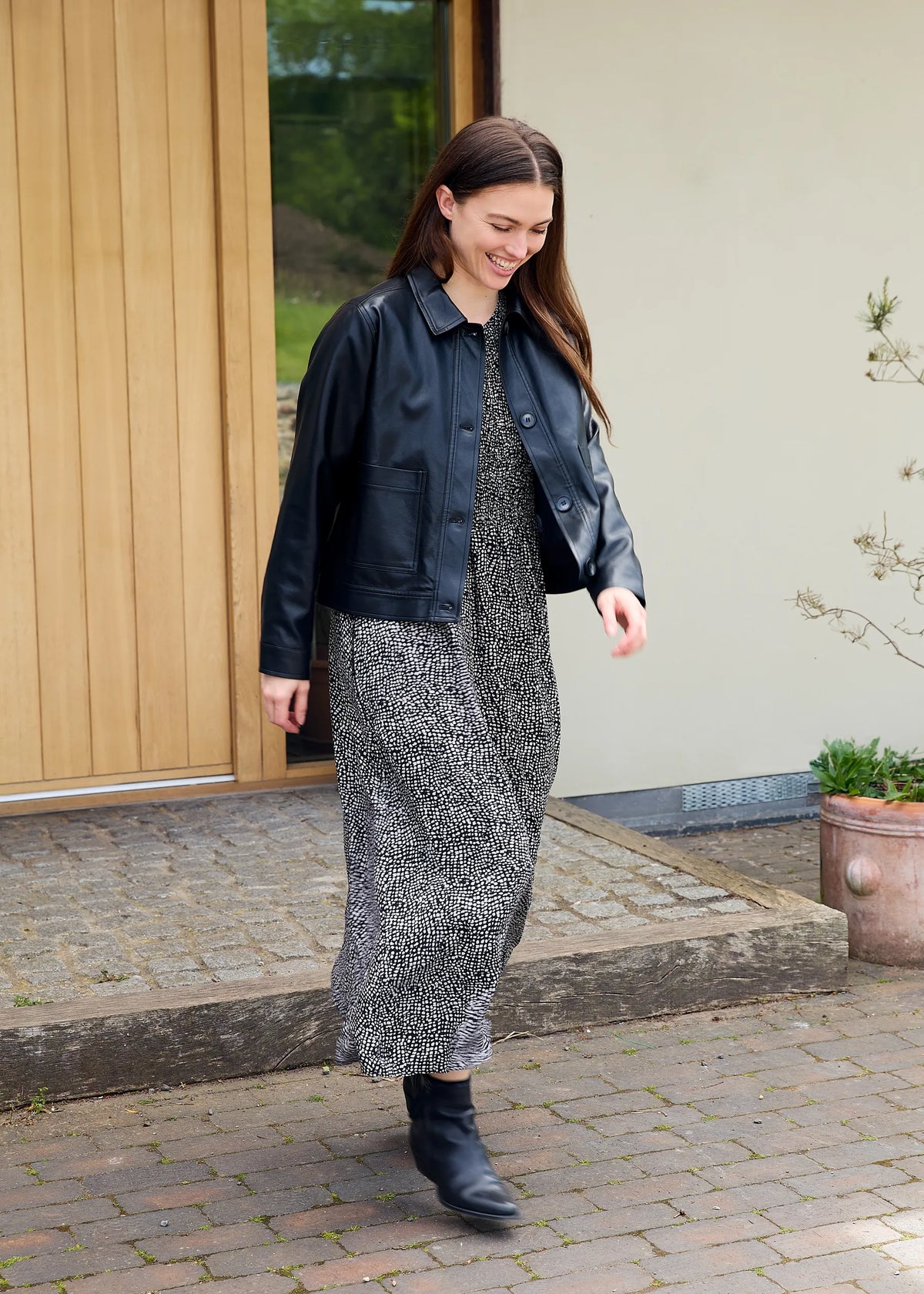 Dreams London AA0597 Cobbled Spot Long Sleeve Shirring Dress