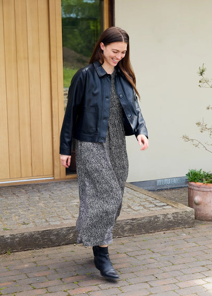 Dreams London AA0597 Cobbled Spot Long Sleeve Shirring Dress