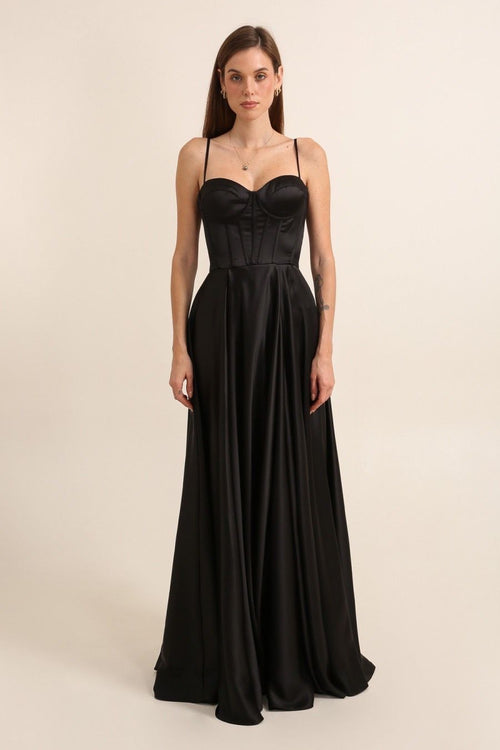 F & P 886003  Satin corset full skirt dress  Black