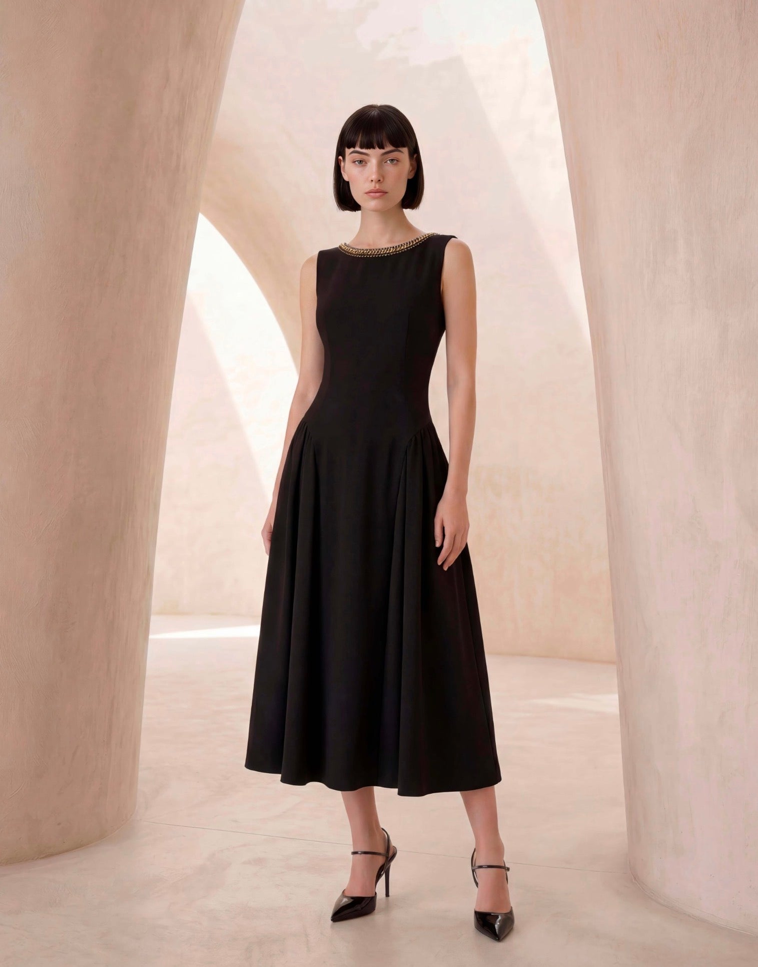 Carla Ruiz 53049 Dress with chain. Black