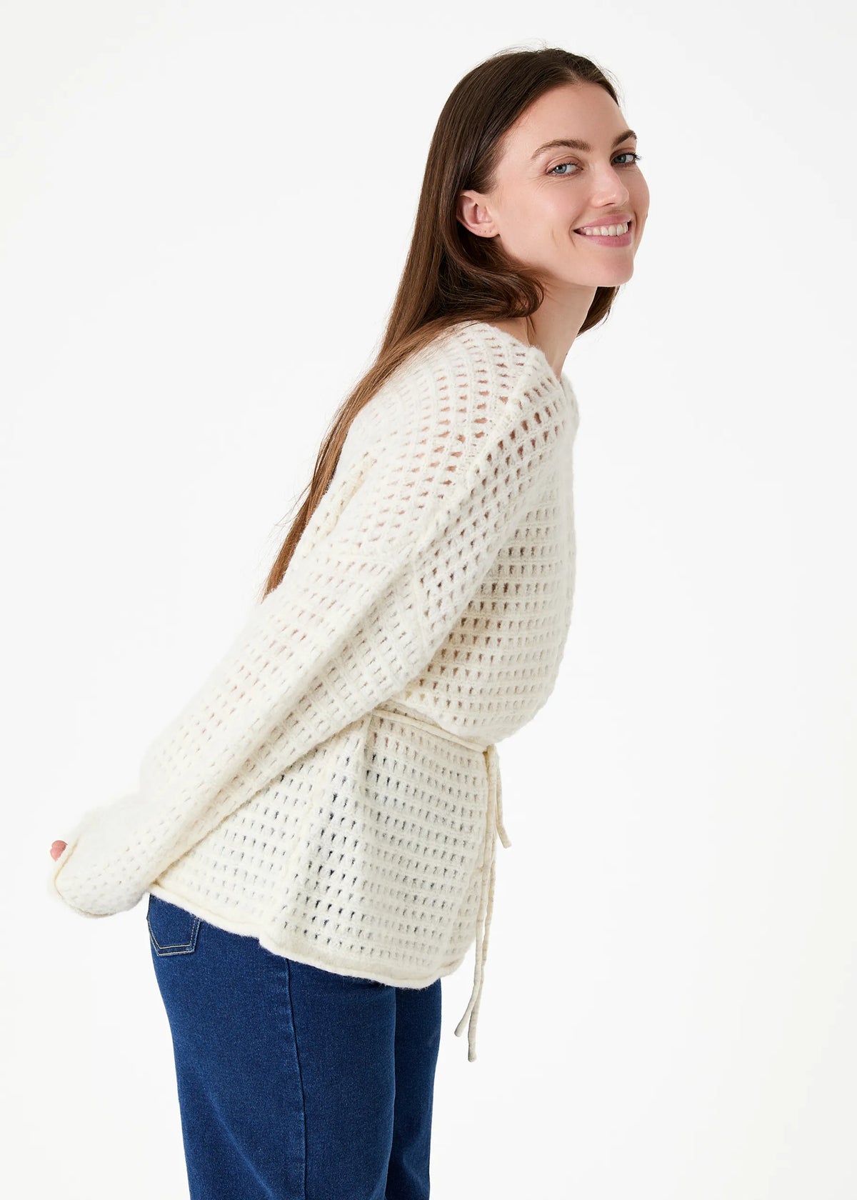 Dreams London AA0547 Slash Neck Holes Pointelle Jumper