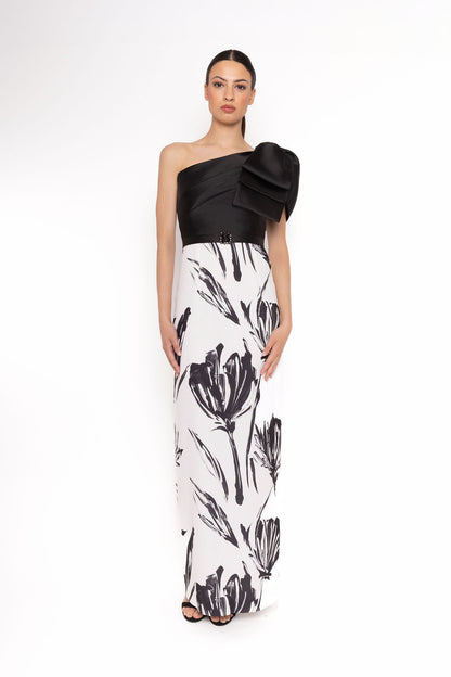 Carla Ruiz 52669 asymmetric black white gown