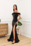 F & P 883015 Sequin feather bardot dress Black