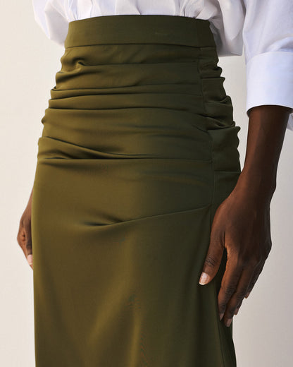 Access Fashion 64-6009-113 Maxi satin skirt with ruching