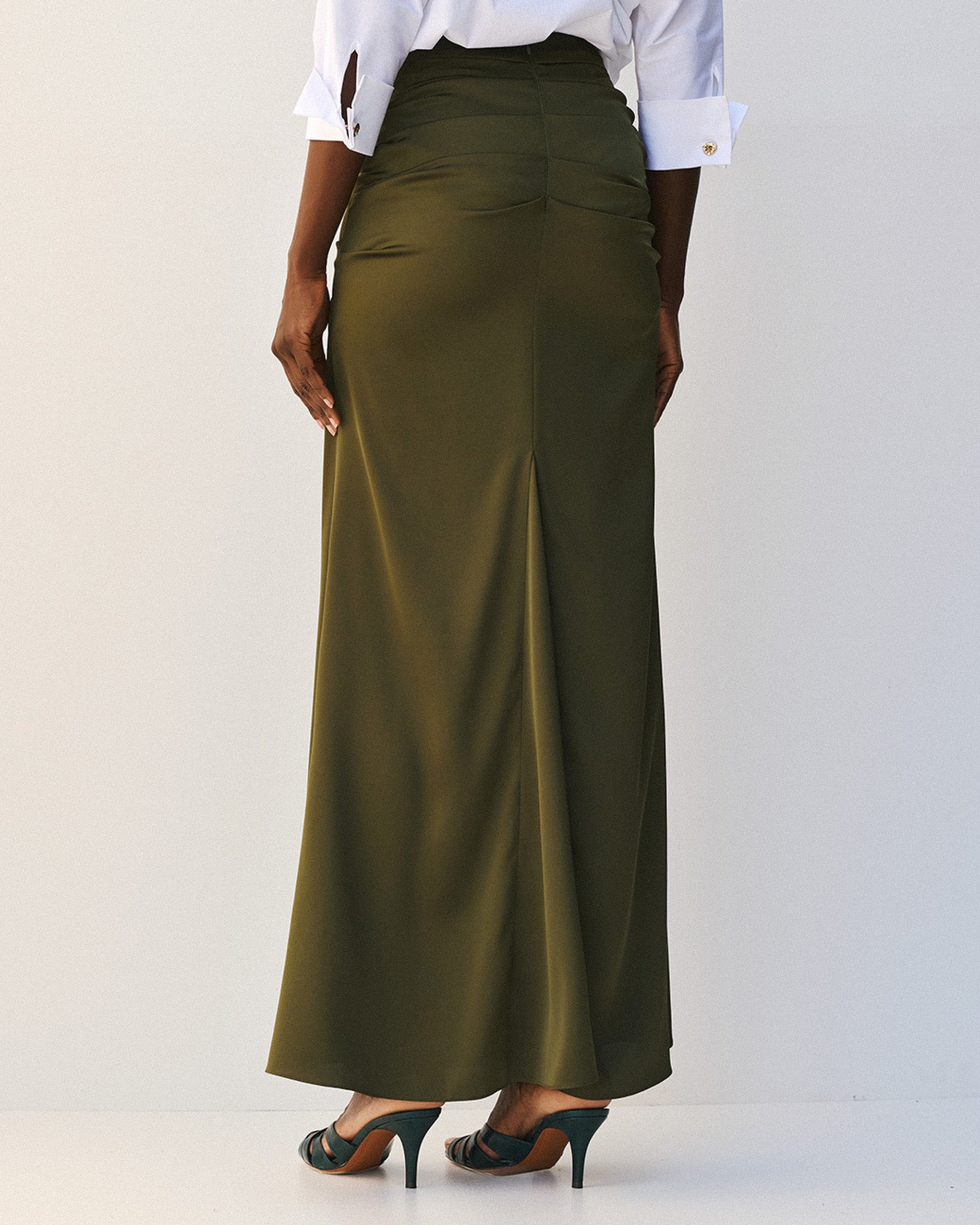 Access Fashion 64-6009-113 Maxi satin skirt with ruching