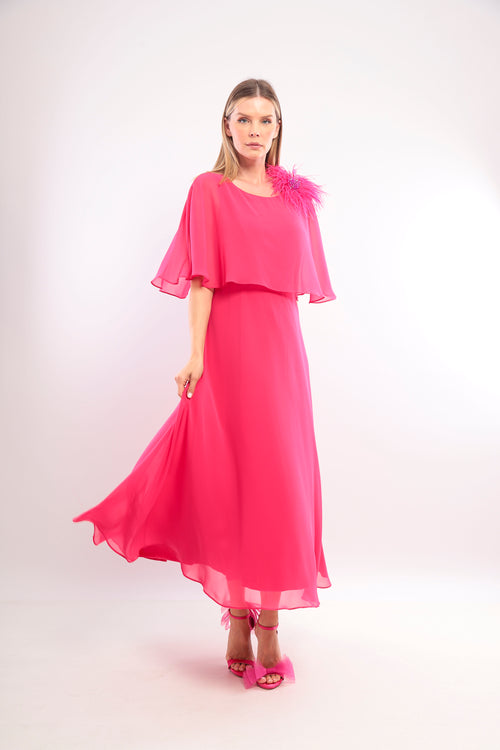 Lizabella 2984 Chiffon Cape Dress Hot pink