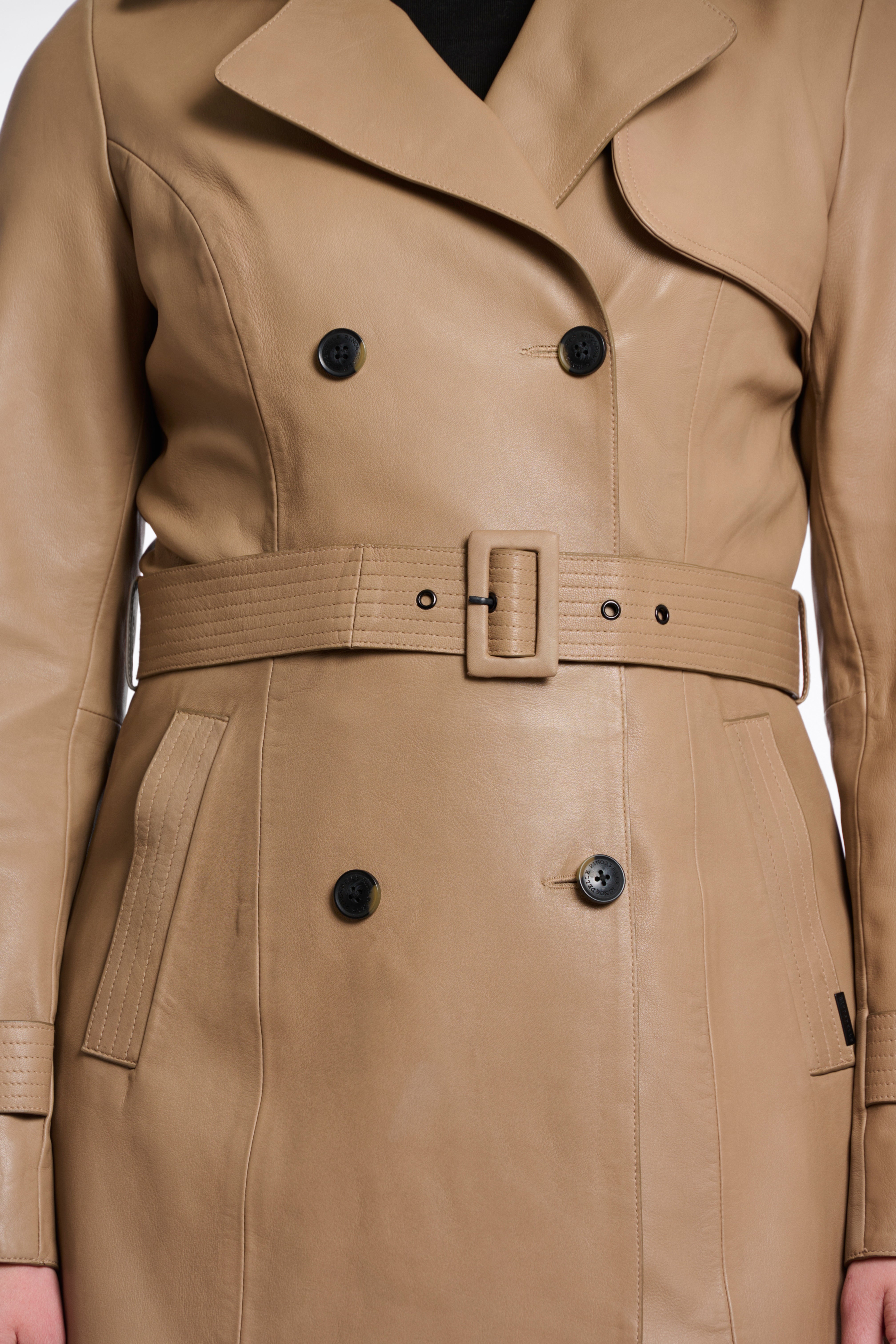 Rino & Pelle  IRENE DOUBLE BREASTED LEATHER TRENCHCOAT-Brew