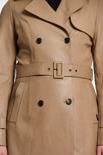 Rino & Pelle  IRENE DOUBLE BREASTED LEATHER TRENCHCOAT-Brew