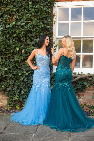 Hermione 1136 Teal Sequin Lace Fishtail dress