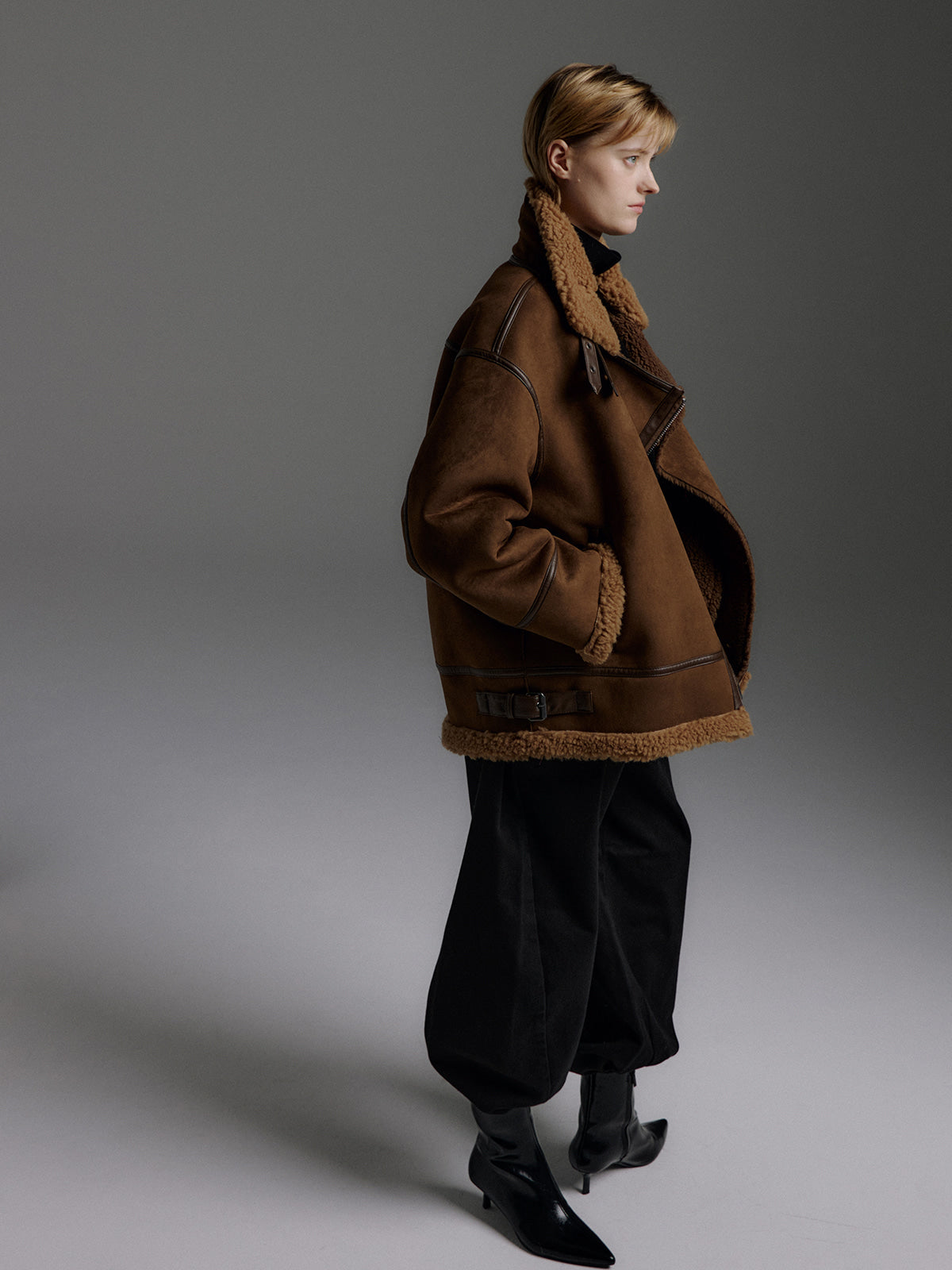 MOLLIOLLI VELIN Reversible Faux Suede Shearling Jacket