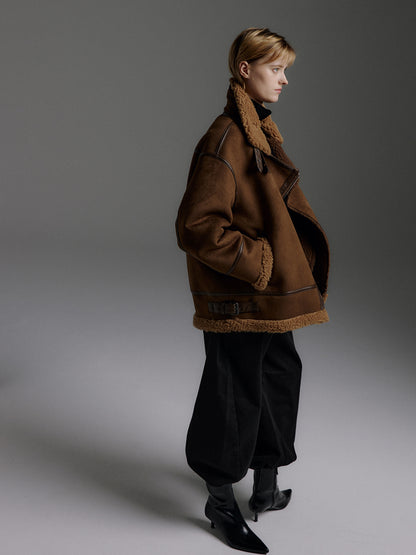 MOLLIOLLI VELIN Reversible Faux Suede Shearling Jacket