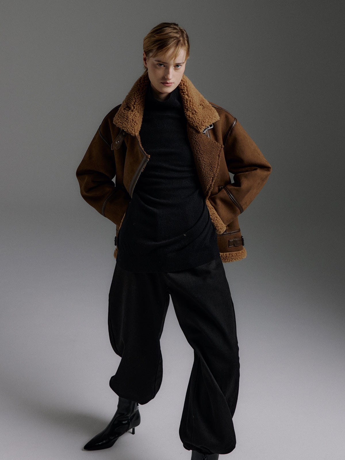 MOLLIOLLI VELIN Reversible Faux Suede Shearling Jacket
