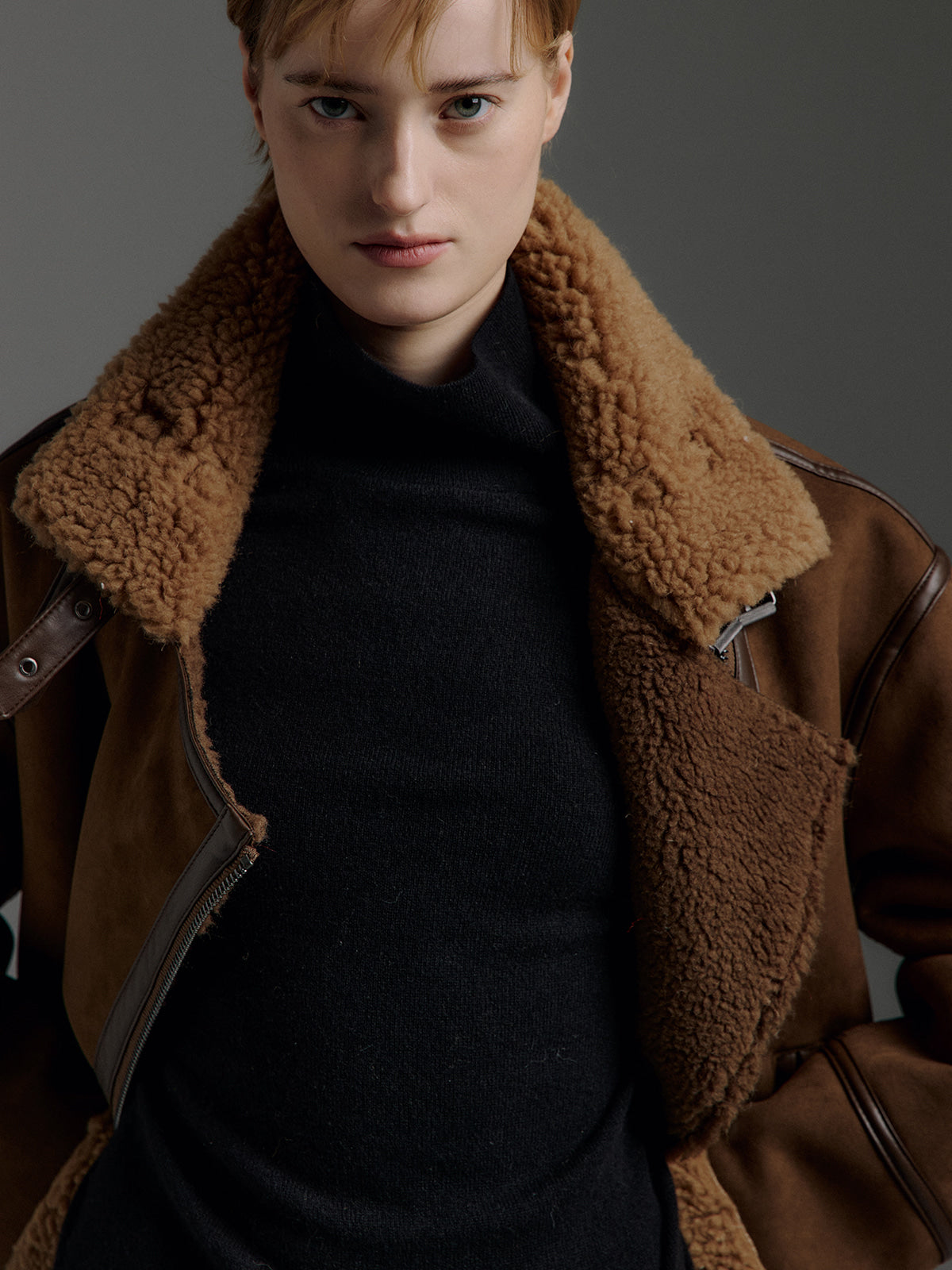 MOLLIOLLI VELIN Reversible Faux Suede Shearling Jacket