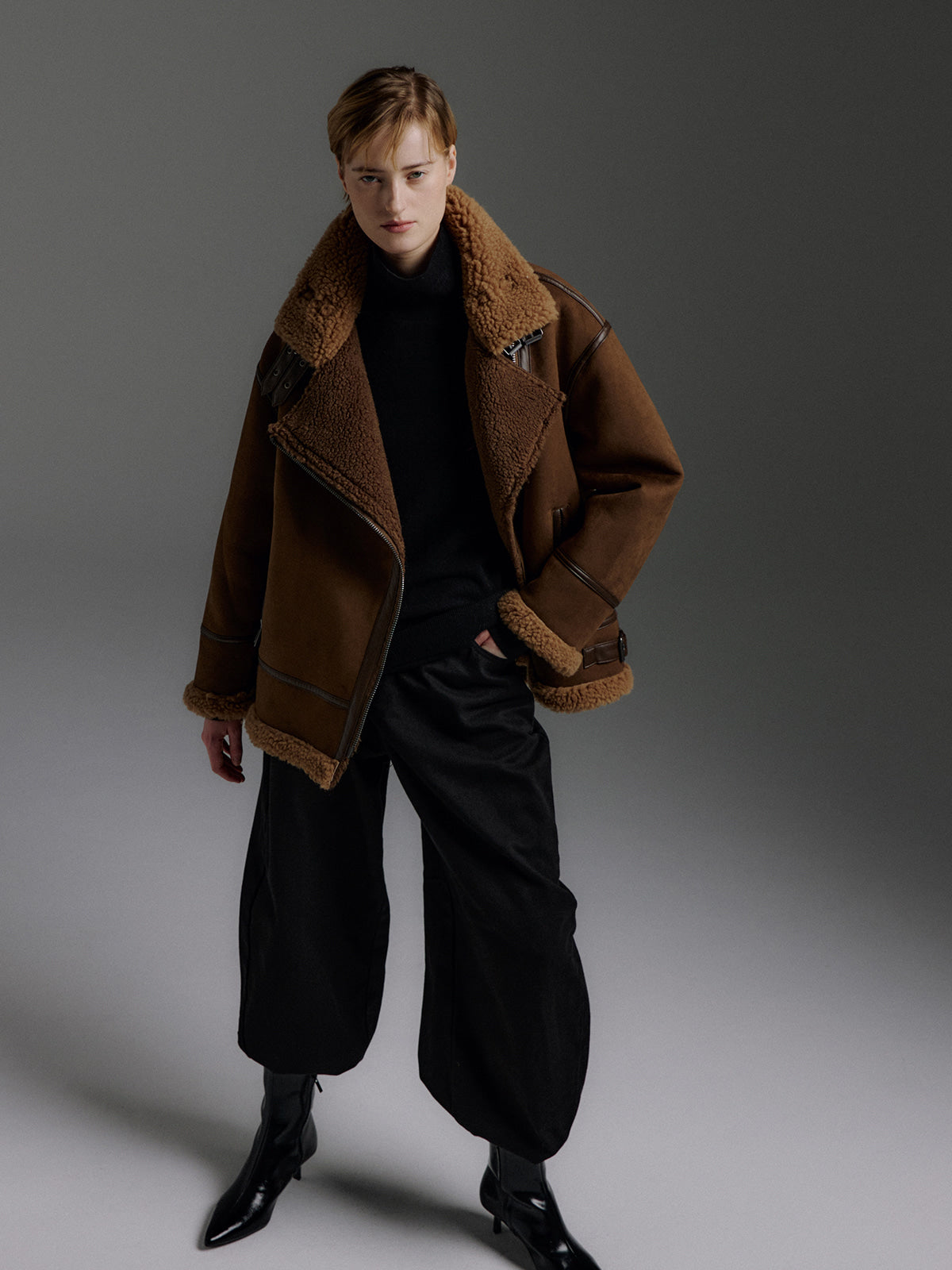 MOLLIOLLI VELIN Reversible Faux Suede Shearling Jacket