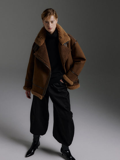 MOLLIOLLI VELIN Reversible Faux Suede Shearling Jacket