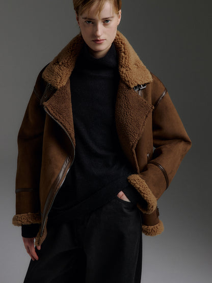 MOLLIOLLI VELIN Reversible Faux Suede Shearling Jacket