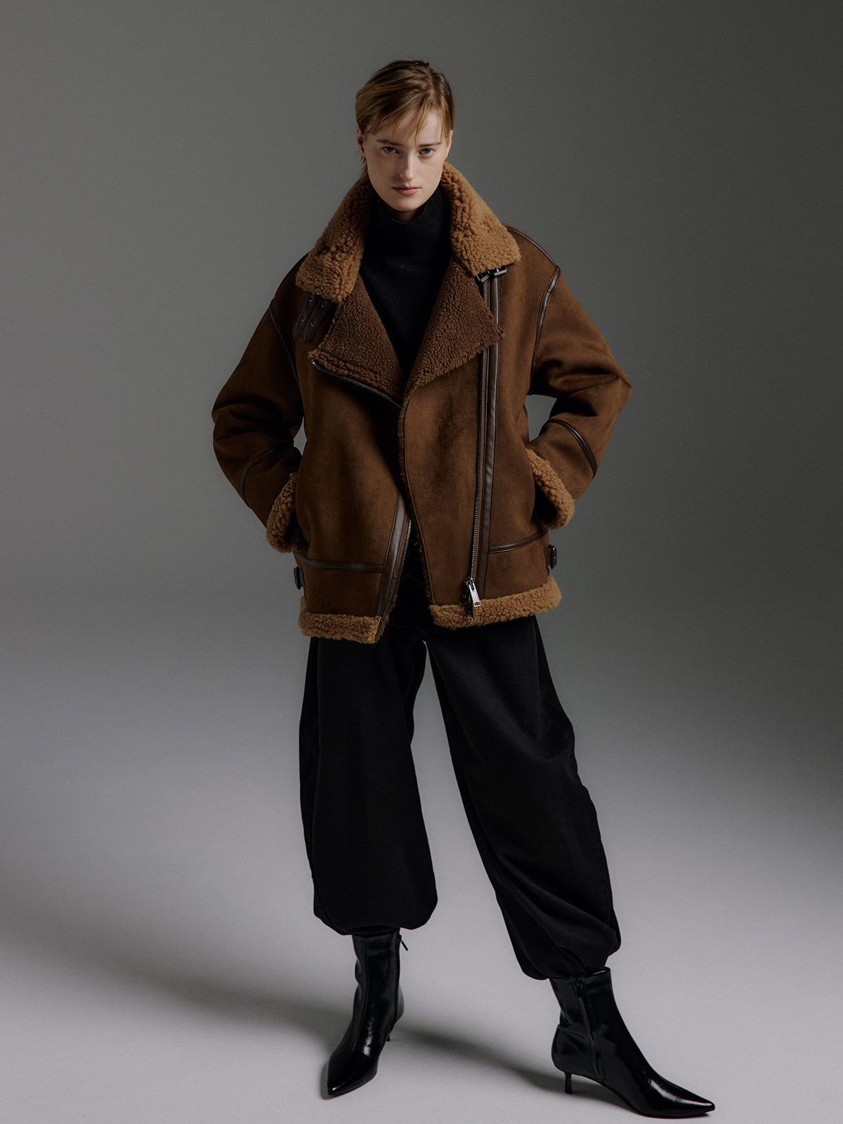 MOLLIOLLI VELIN Reversible Faux Suede Shearling Jacket