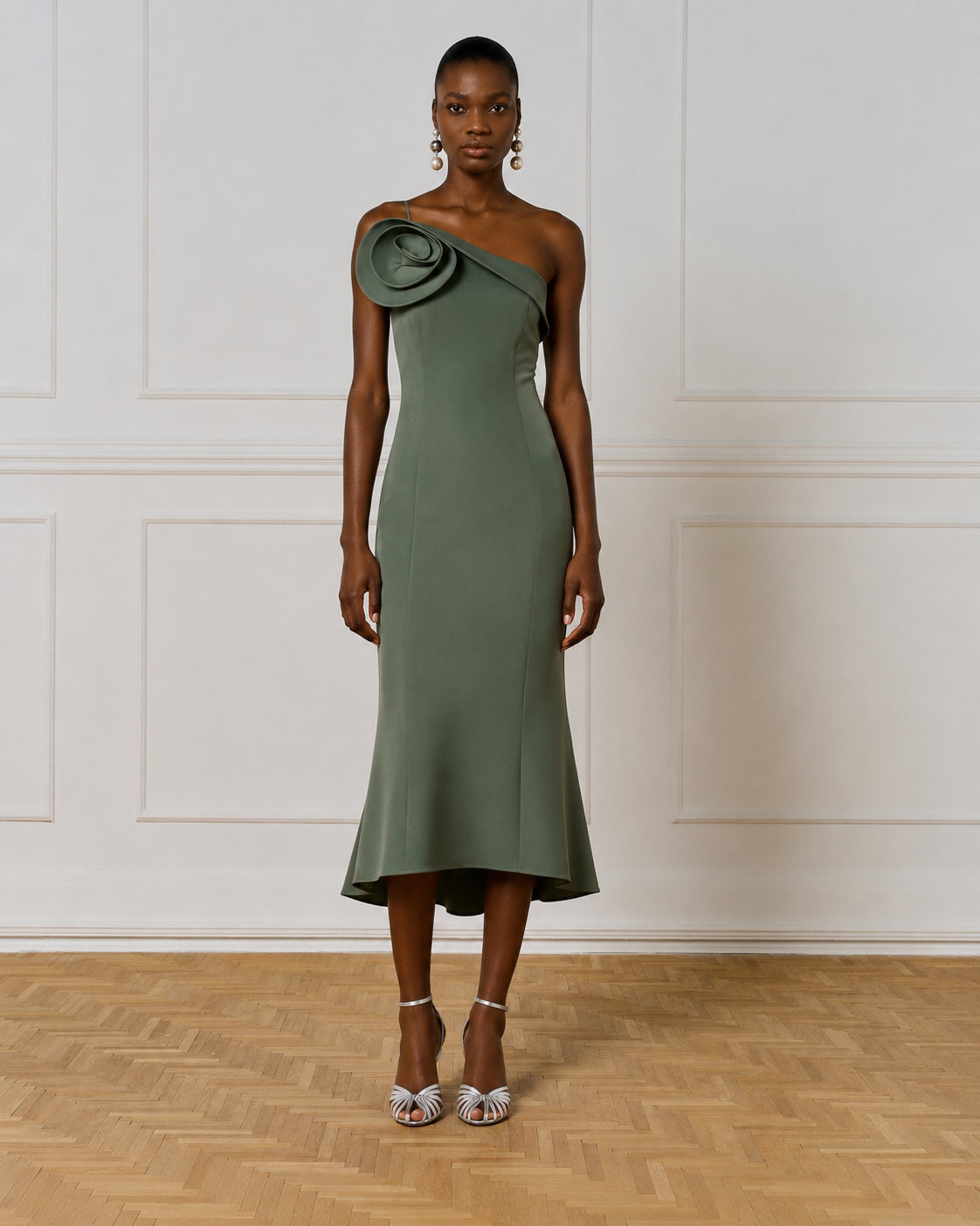 Access Fashion 3332 Long dress with a flower Green