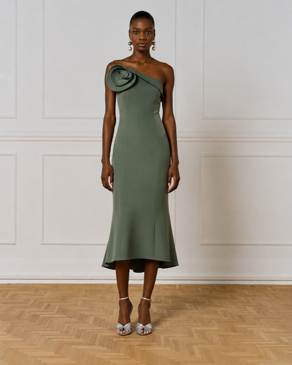 Access Fashion 3332 Long dress with a flower Green