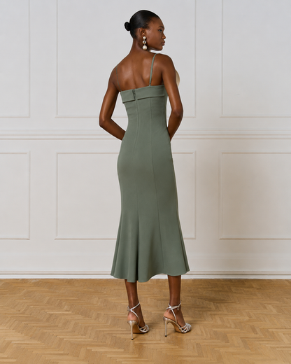 Access Fashion 3332 Long dress with a flower Green