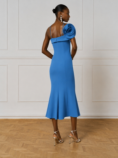 Access Fashion 3332 Long dress with a flower Blue