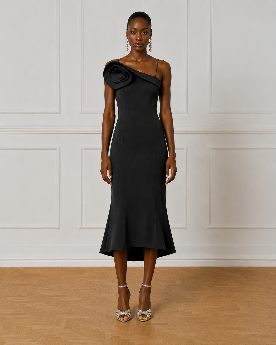 Access Fashion 3332 Long dress with a flower Black