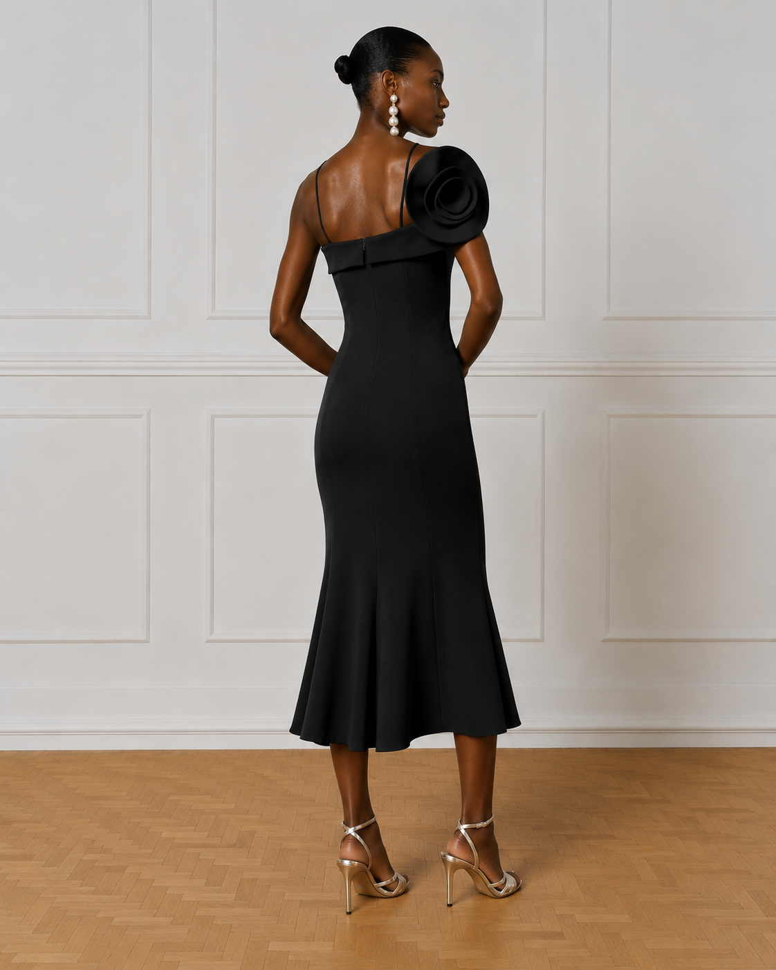 Access Fashion 3332 Long dress with a flower Black