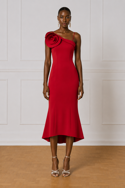 Access Fashion 3332 Long dress with a flower Red