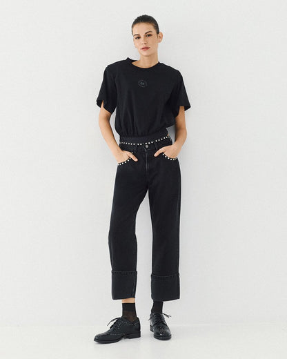 Access Fashion 5301 Black denim turn ups