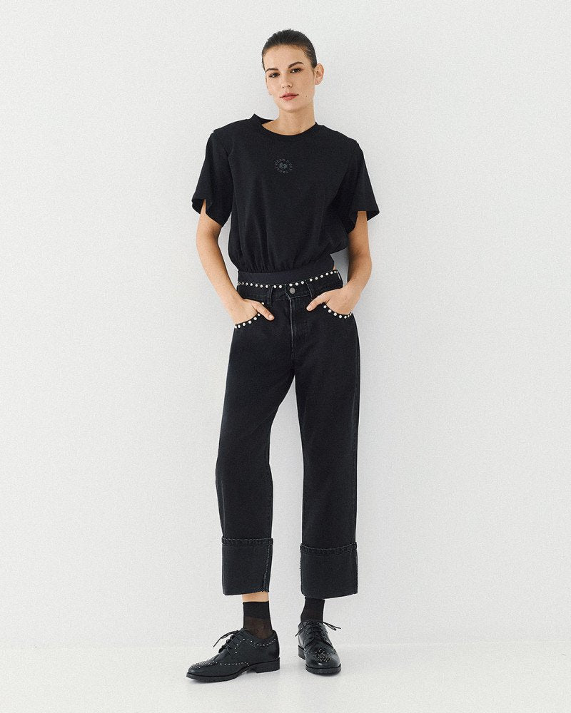 Access Fashion 5301 Black denim turn ups