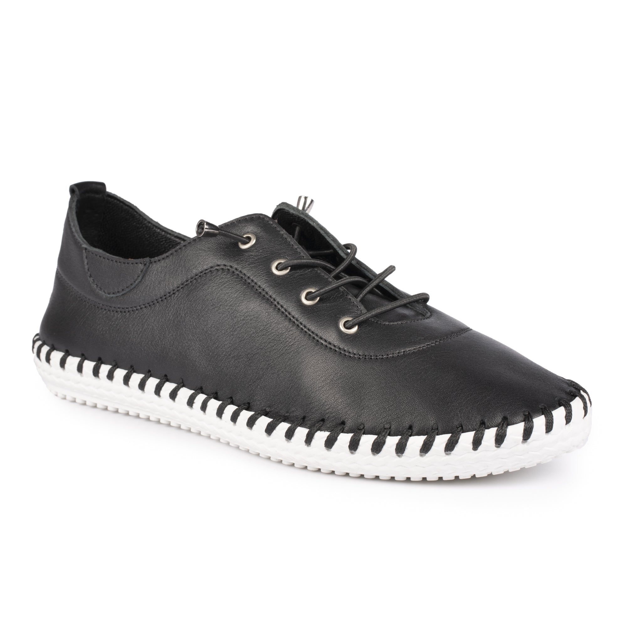 ST IVES LEATHER PLIMSOLE black /white sole