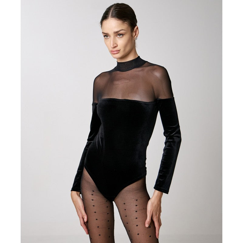 Access Fashion 2124 Velvet and Mesh Bodysuit