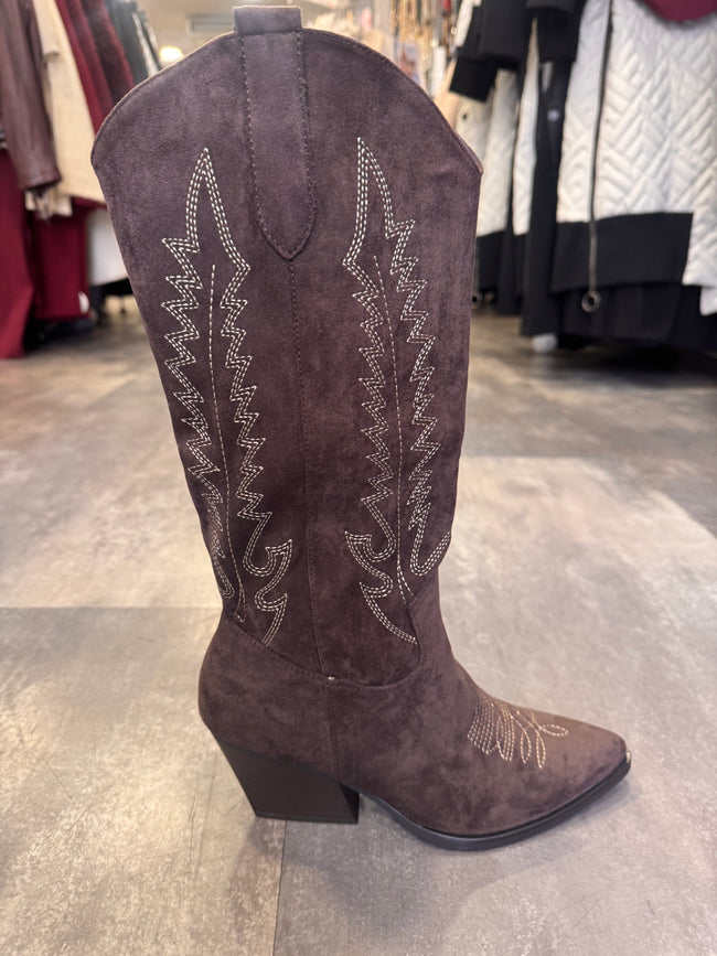 Cleo mid calf western boot brown