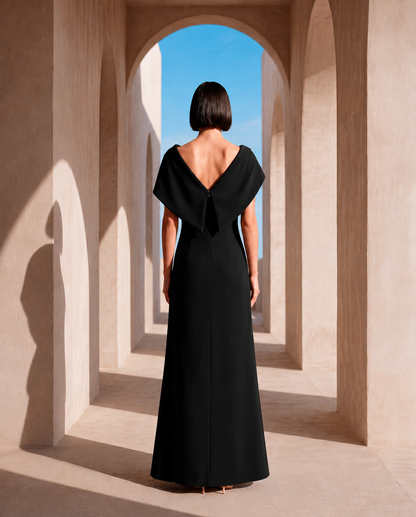 Carla Ruiz 53044 Pleated maxi dress with keel. Black/pink