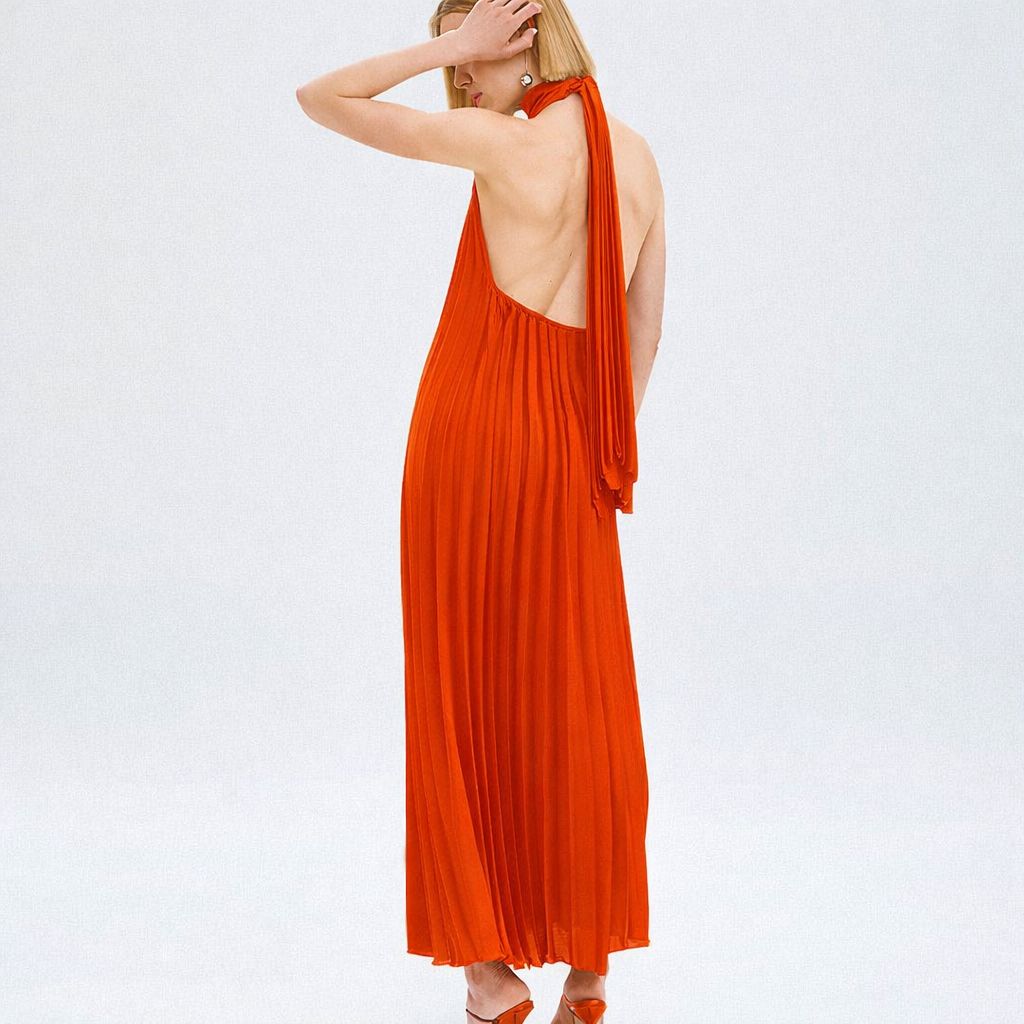 Access Fashion 3316 pleated Halter neck dress RED