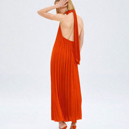 Access Fashion 3316 pleated Halter neck dress RED