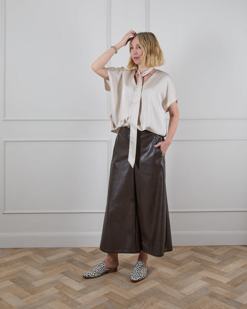 CHALK Darcy faux leather trousers Brown