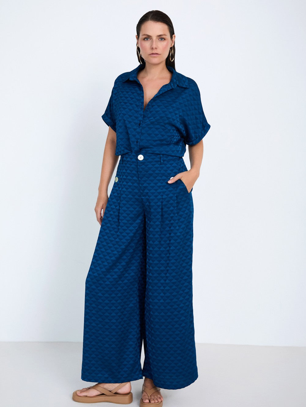 Skatie Geometric jacquard Trousers - Navy