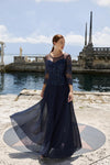 Frank lyman 258714U  Navy chiffon evening dress