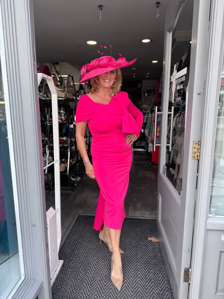 Kevan Jon Carolyn one shoulder knee dress hot pink