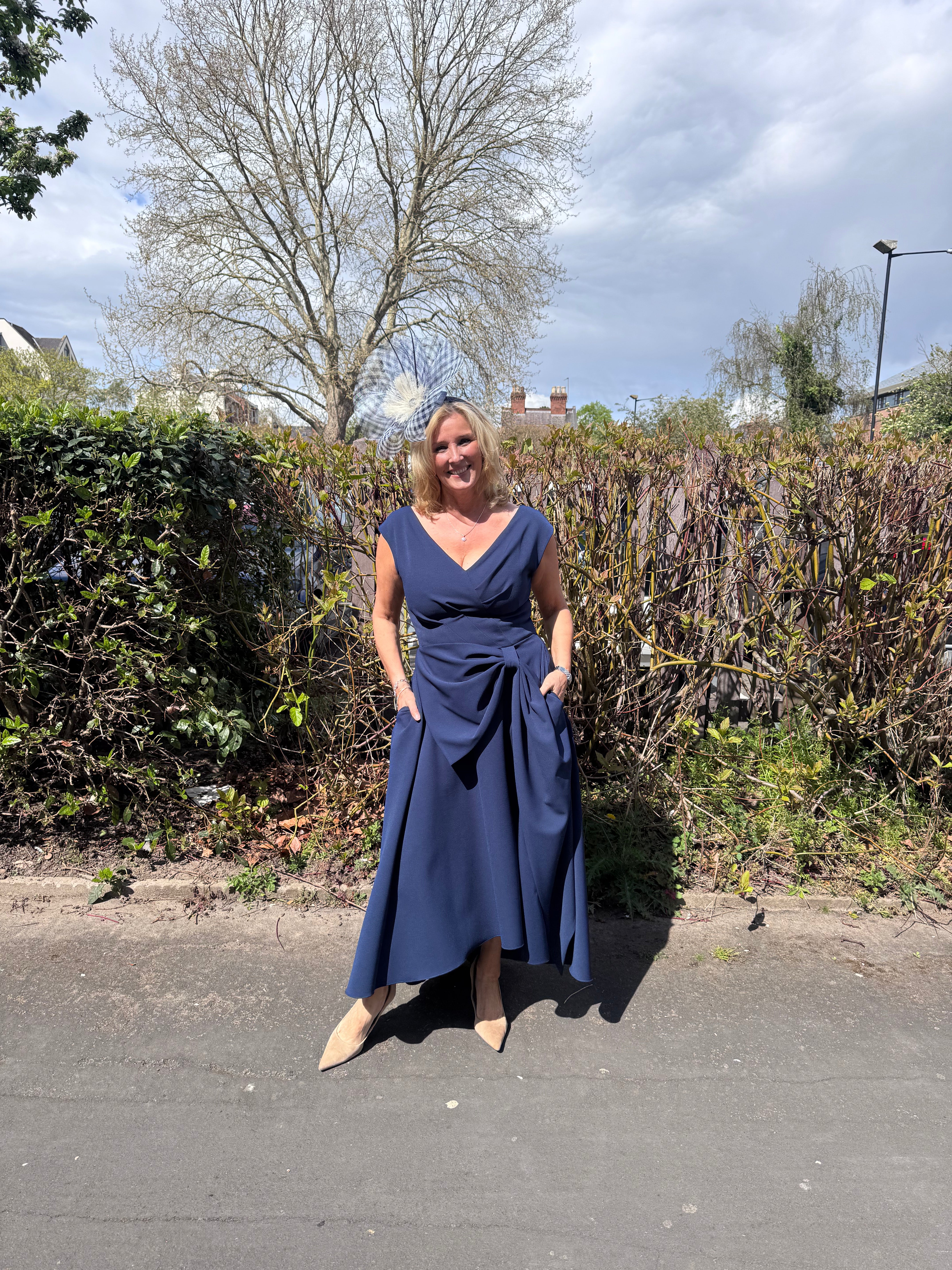 Kevan Jon Safia Navy Bow Flare & Cape Dress – revolve store